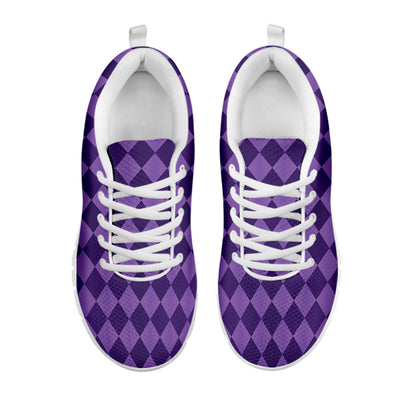 Purple Harlequin Pattern Print White Sneakers