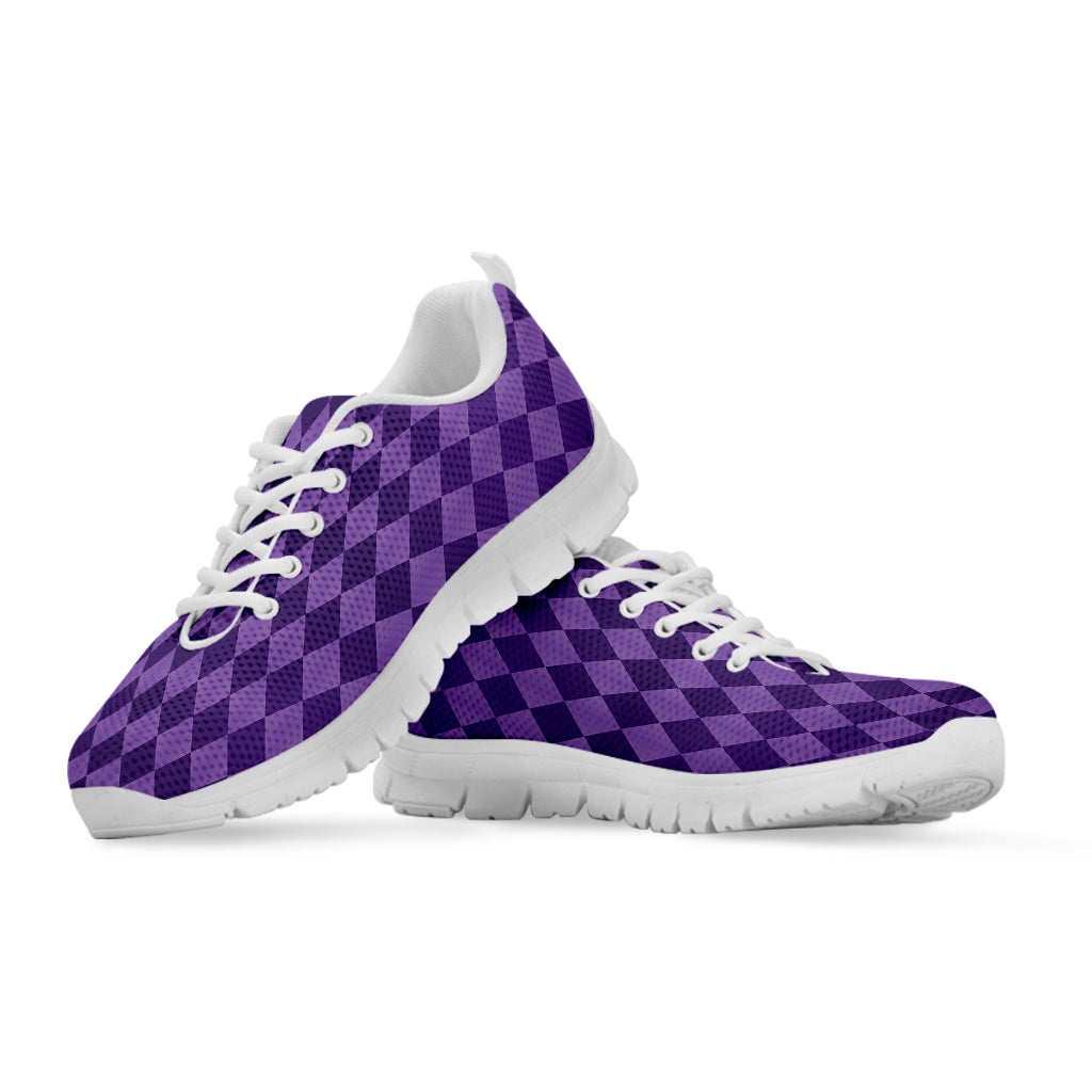 Purple Harlequin Pattern Print White Sneakers