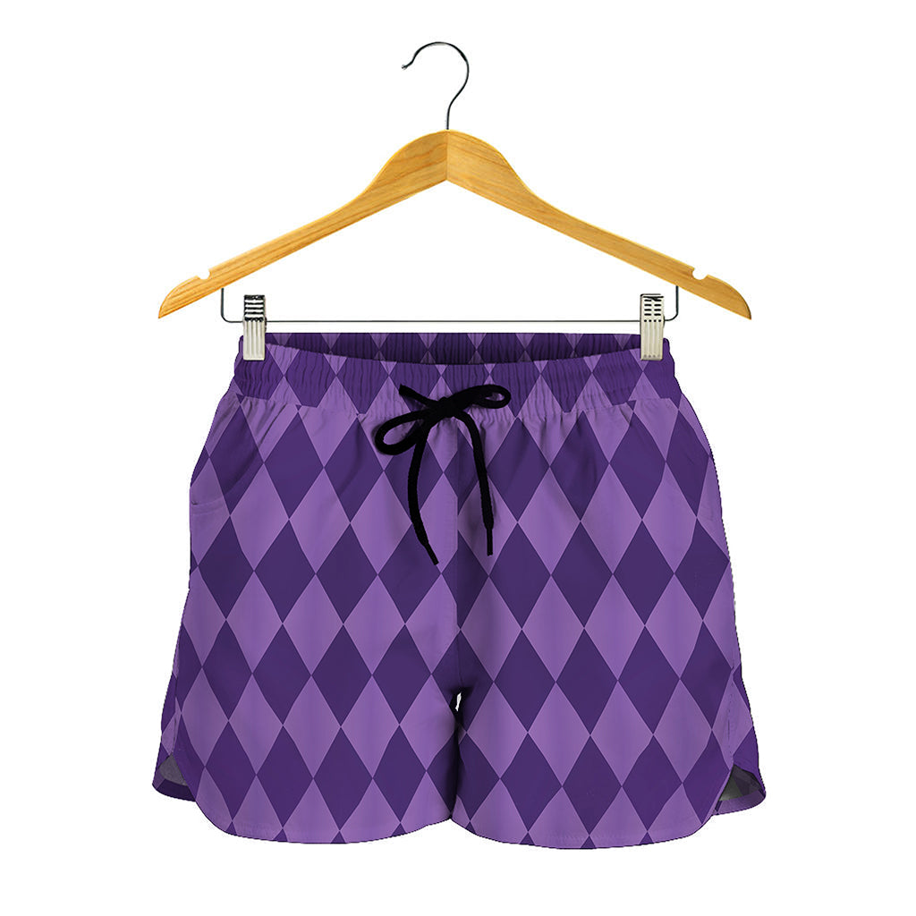 Purple Harlequin Pattern Print Women's Shorts