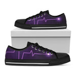 Purple Heartbeat Print Black Low Top Shoes 