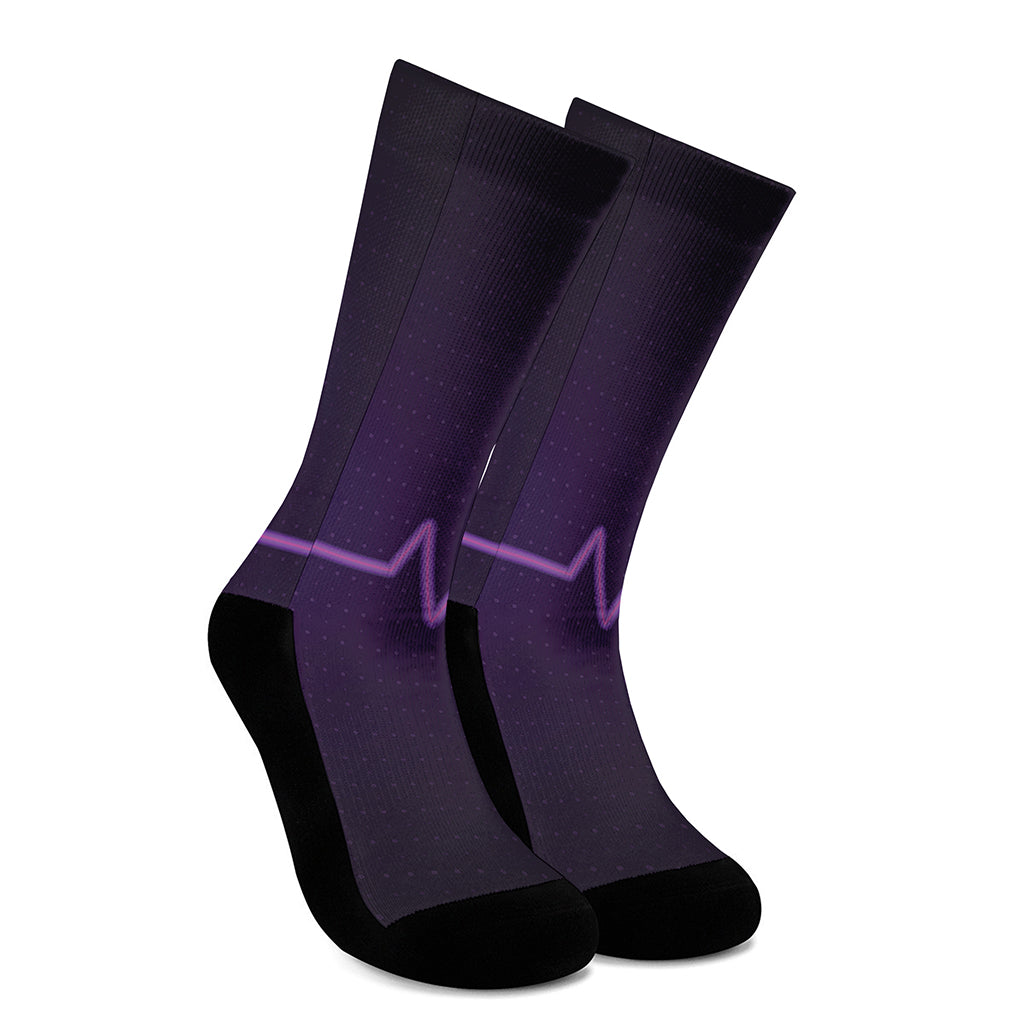 Purple Heartbeat Print Crew Socks