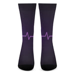 Purple Heartbeat Print Crew Socks