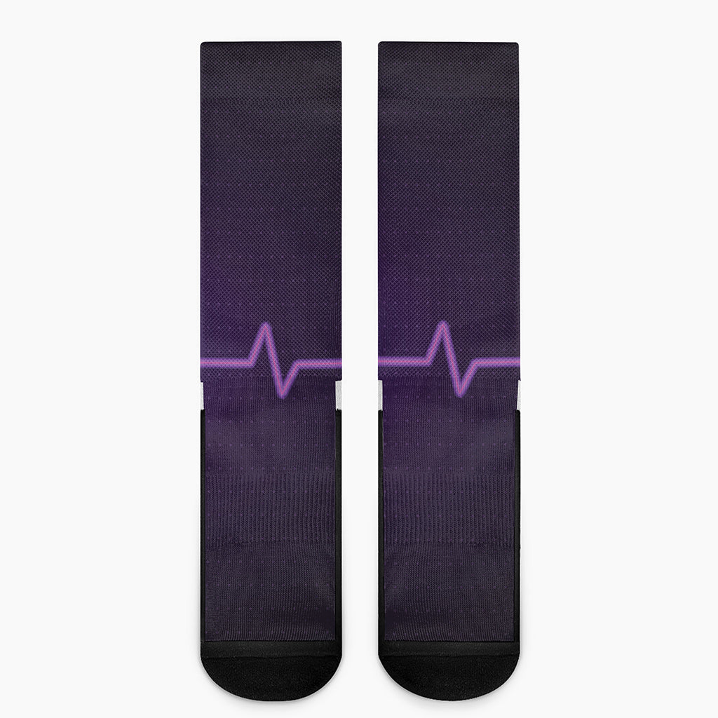 Purple Heartbeat Print Crew Socks
