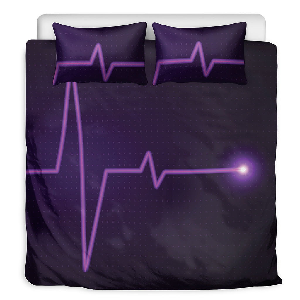 Purple Heartbeat Print Duvet Cover Bedding Set
