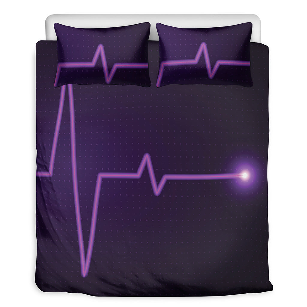 Purple Heartbeat Print Duvet Cover Bedding Set