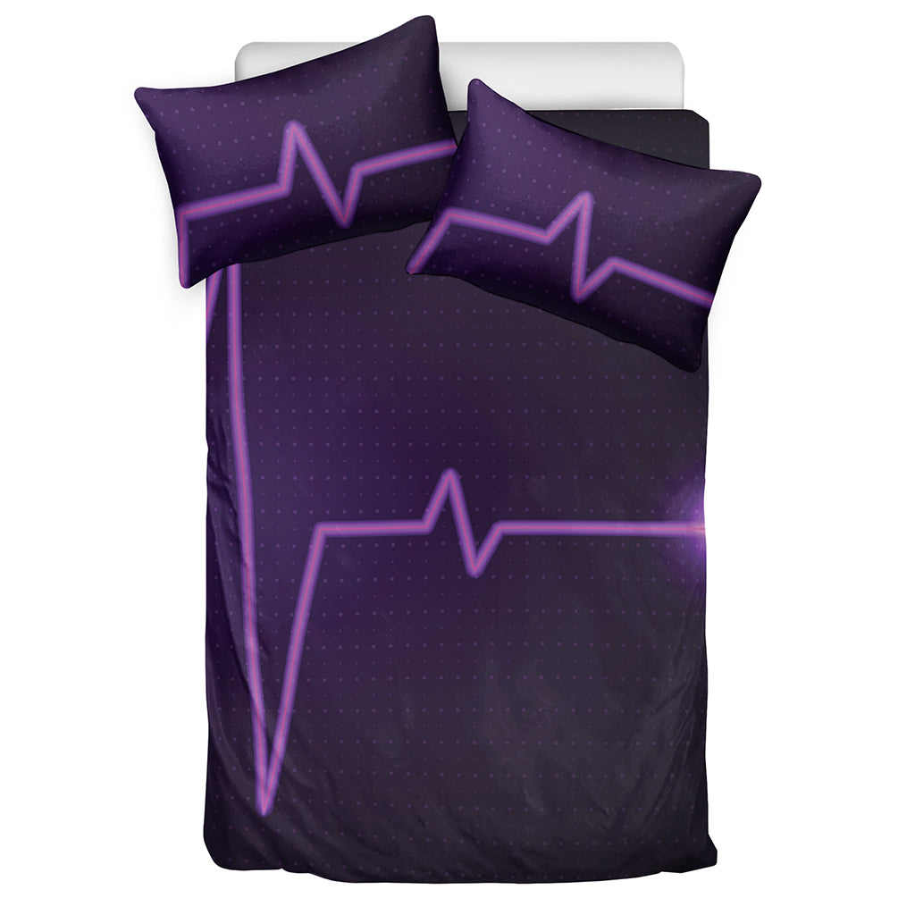 Purple Heartbeat Print Duvet Cover Bedding Set