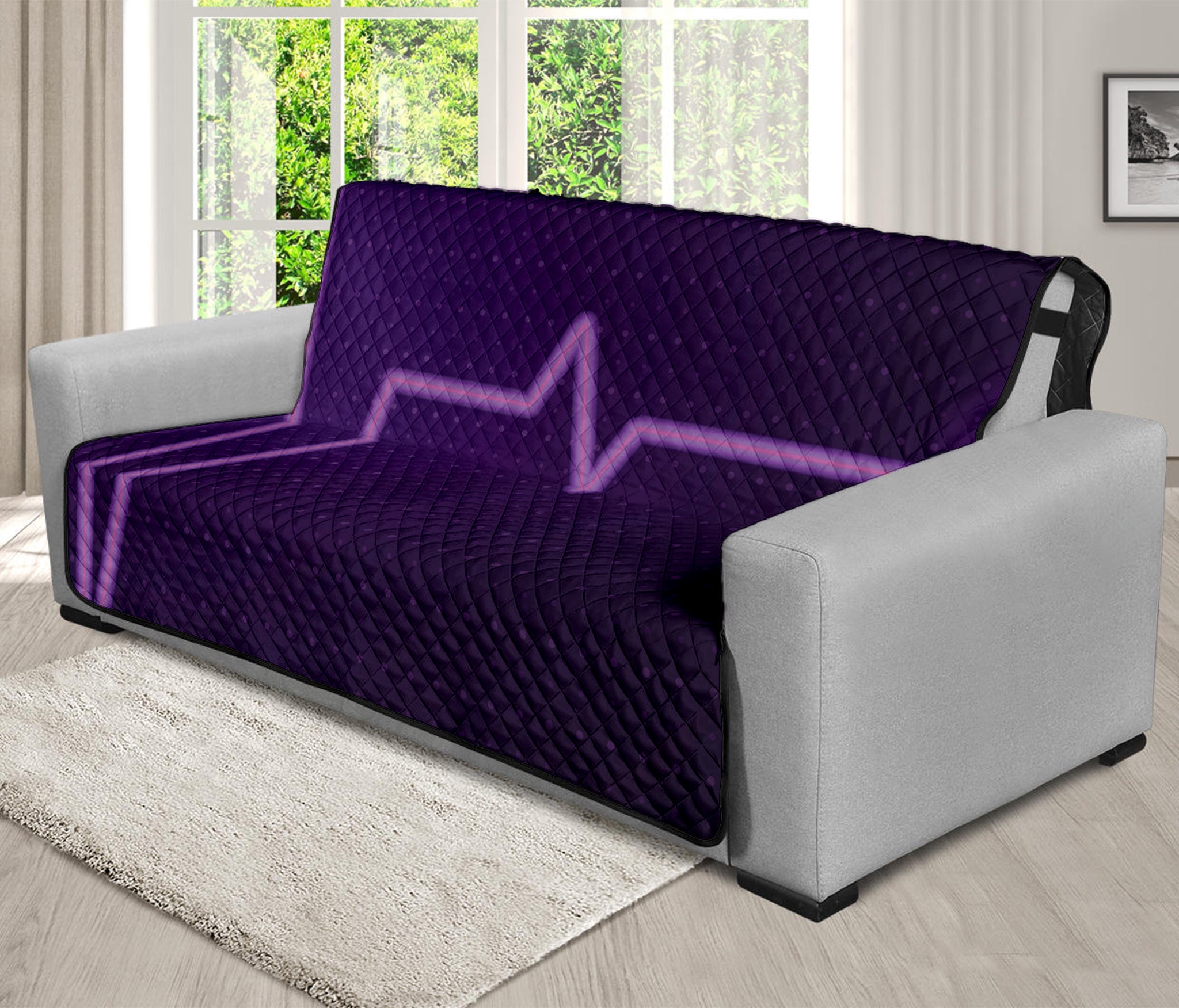 Purple Heartbeat Print Futon Protector