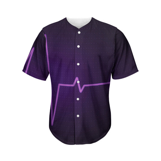 Purple Heartbeat Print Men's Baseball Jersey