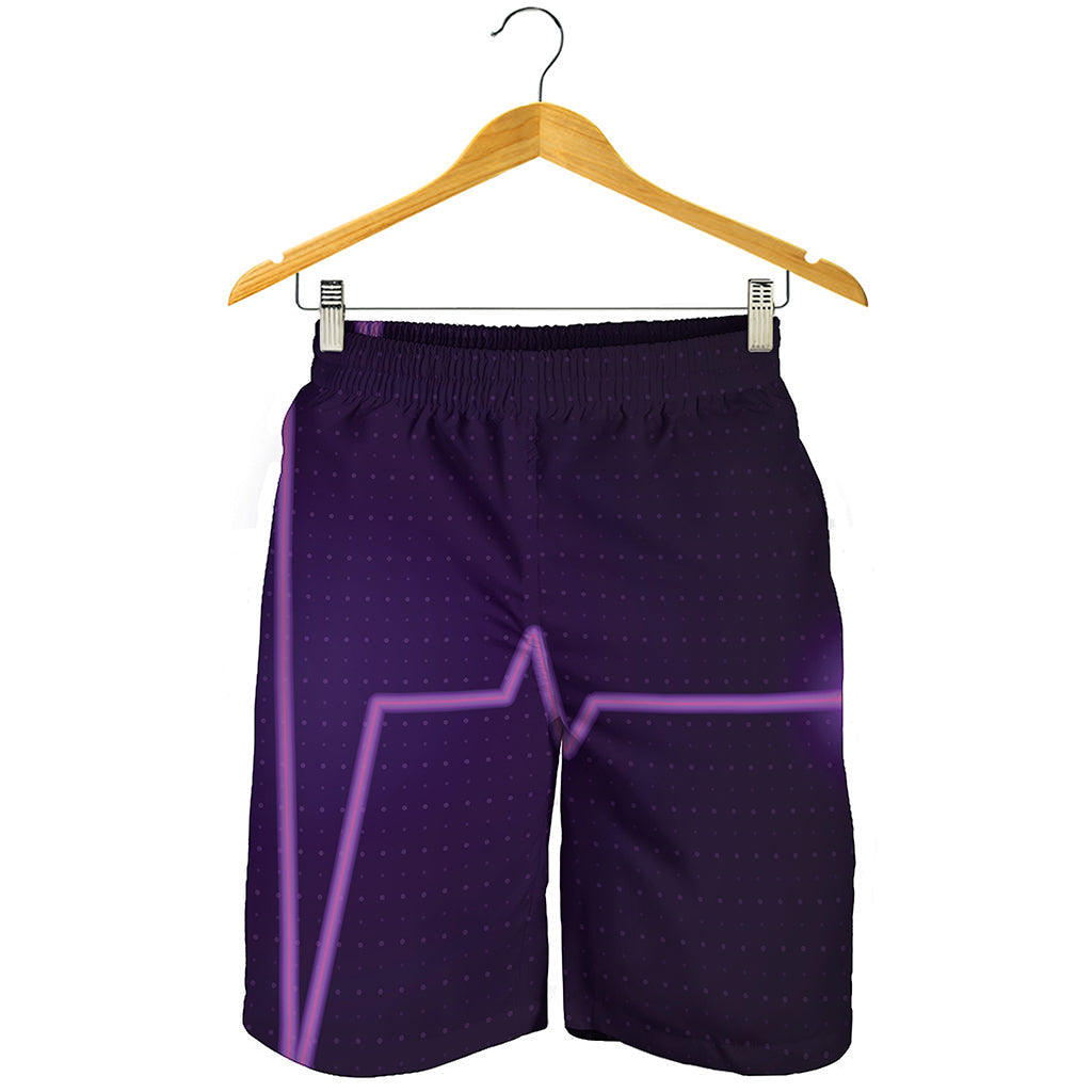 Purple Heartbeat Print Men's Shorts