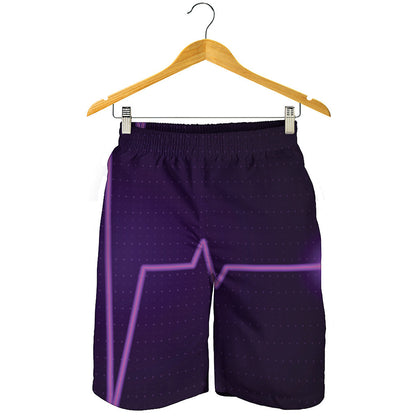 Purple Heartbeat Print Men's Shorts