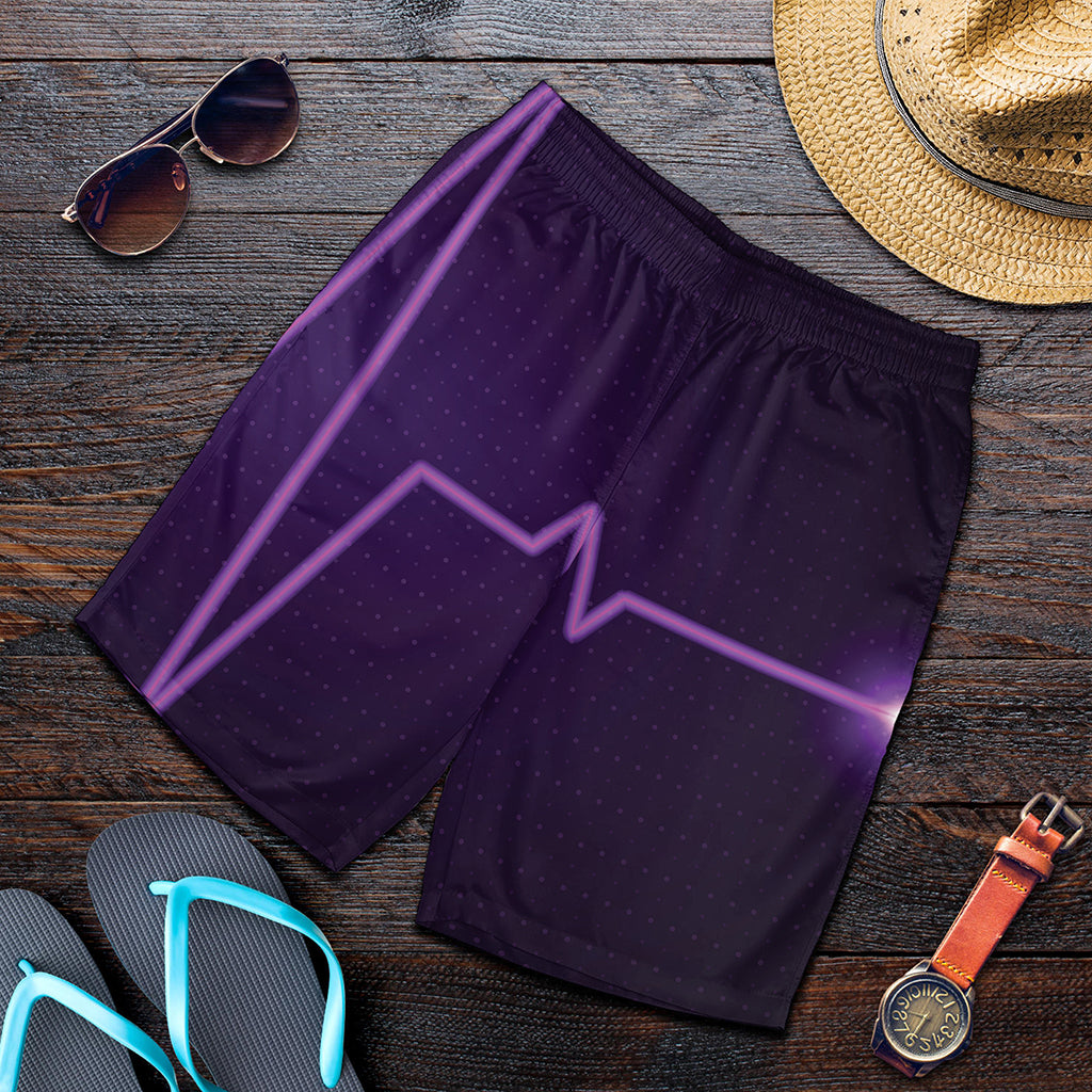 Purple Heartbeat Print Men's Shorts