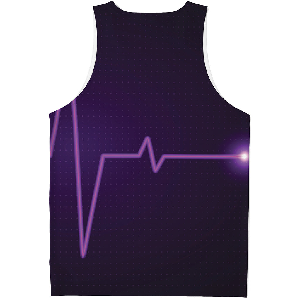 Purple Heartbeat Print Men's Tank Top