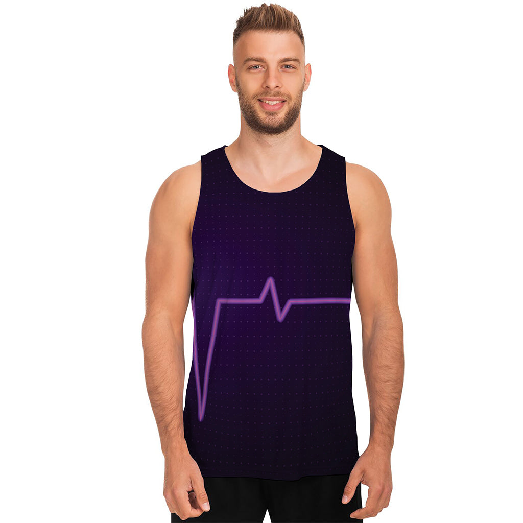 Purple Heartbeat Print Men's Tank Top