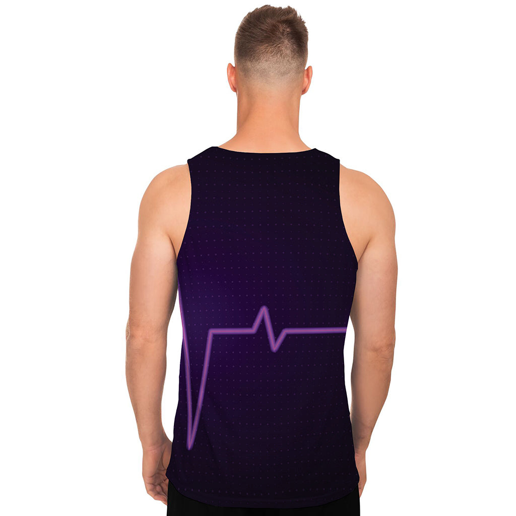 Purple Heartbeat Print Men's Tank Top