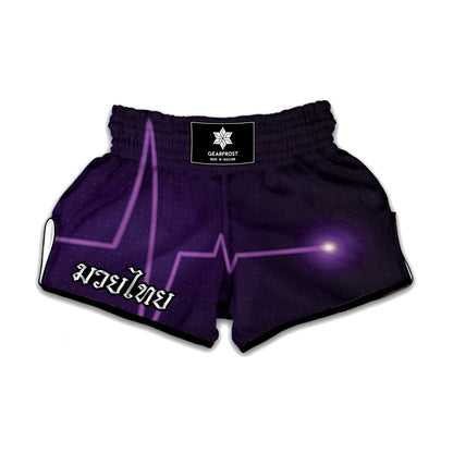 Purple Heartbeat Print Muay Thai Boxing Shorts