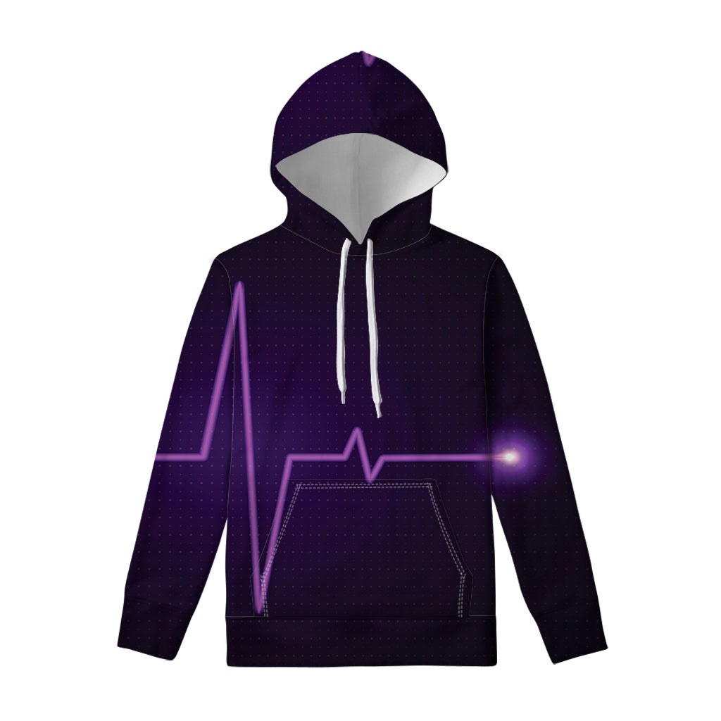 Purple Heartbeat Print Pullover Hoodie