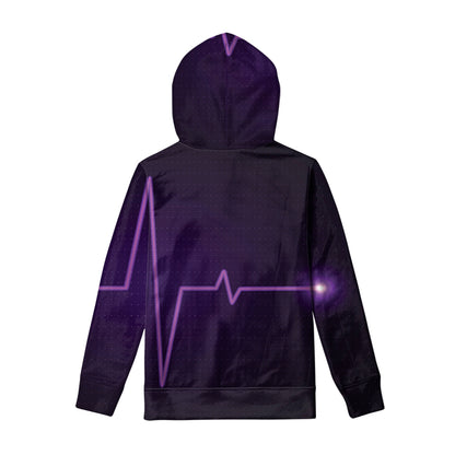 Purple Heartbeat Print Pullover Hoodie