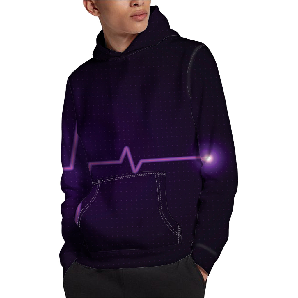 Purple Heartbeat Print Pullover Hoodie