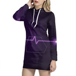Purple Heartbeat Print Pullover Hoodie Dress