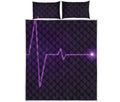 Purple Heartbeat Print Quilt Bed Set