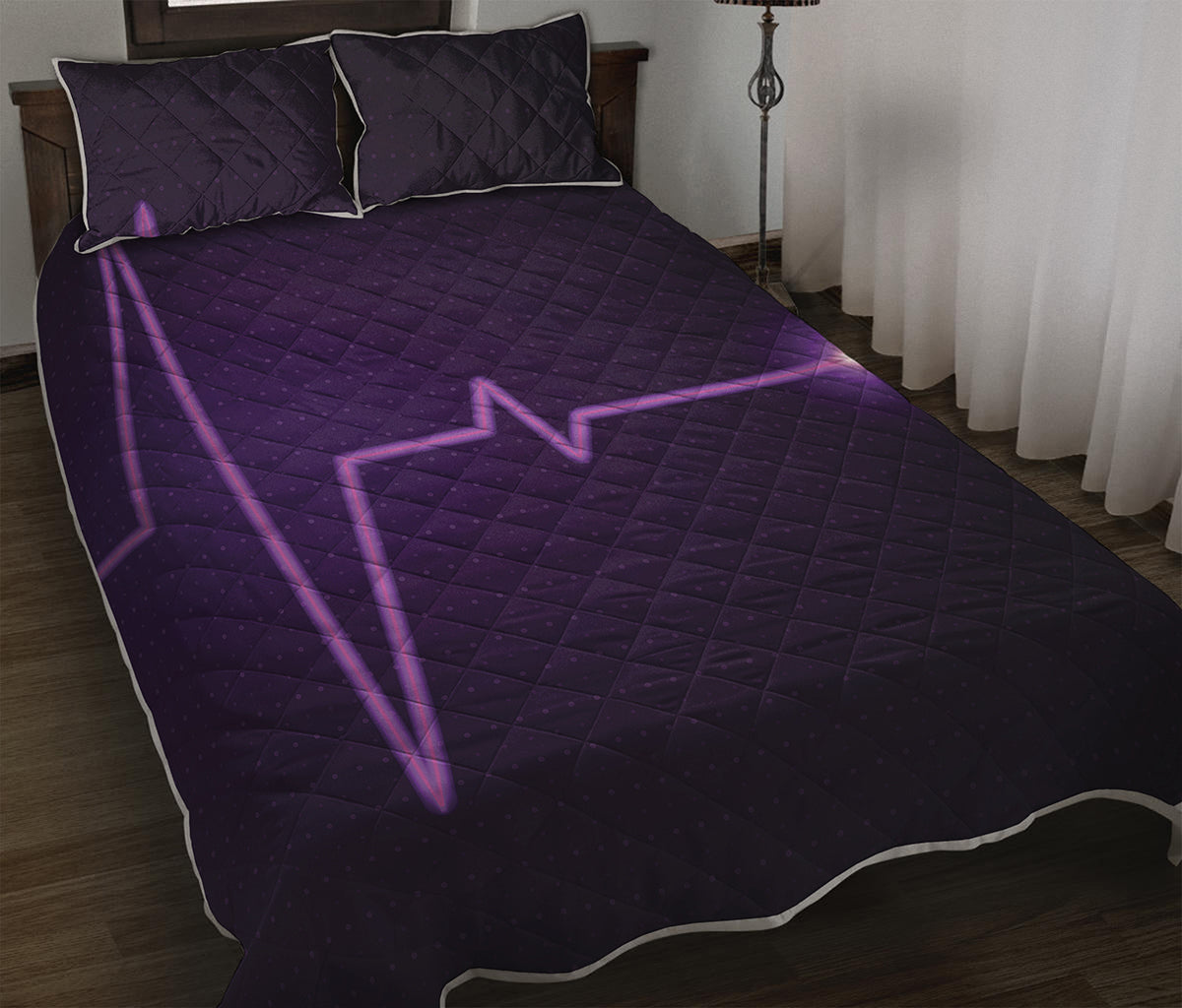 Purple Heartbeat Print Quilt Bed Set