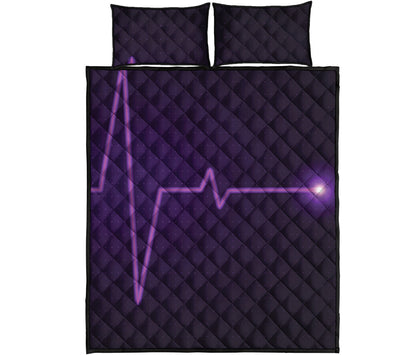 Purple Heartbeat Print Quilt Bed Set