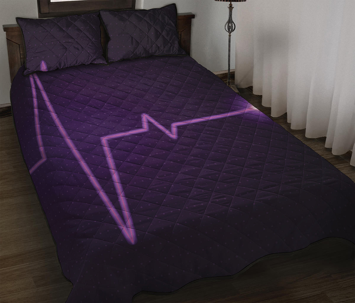 Purple Heartbeat Print Quilt Bed Set