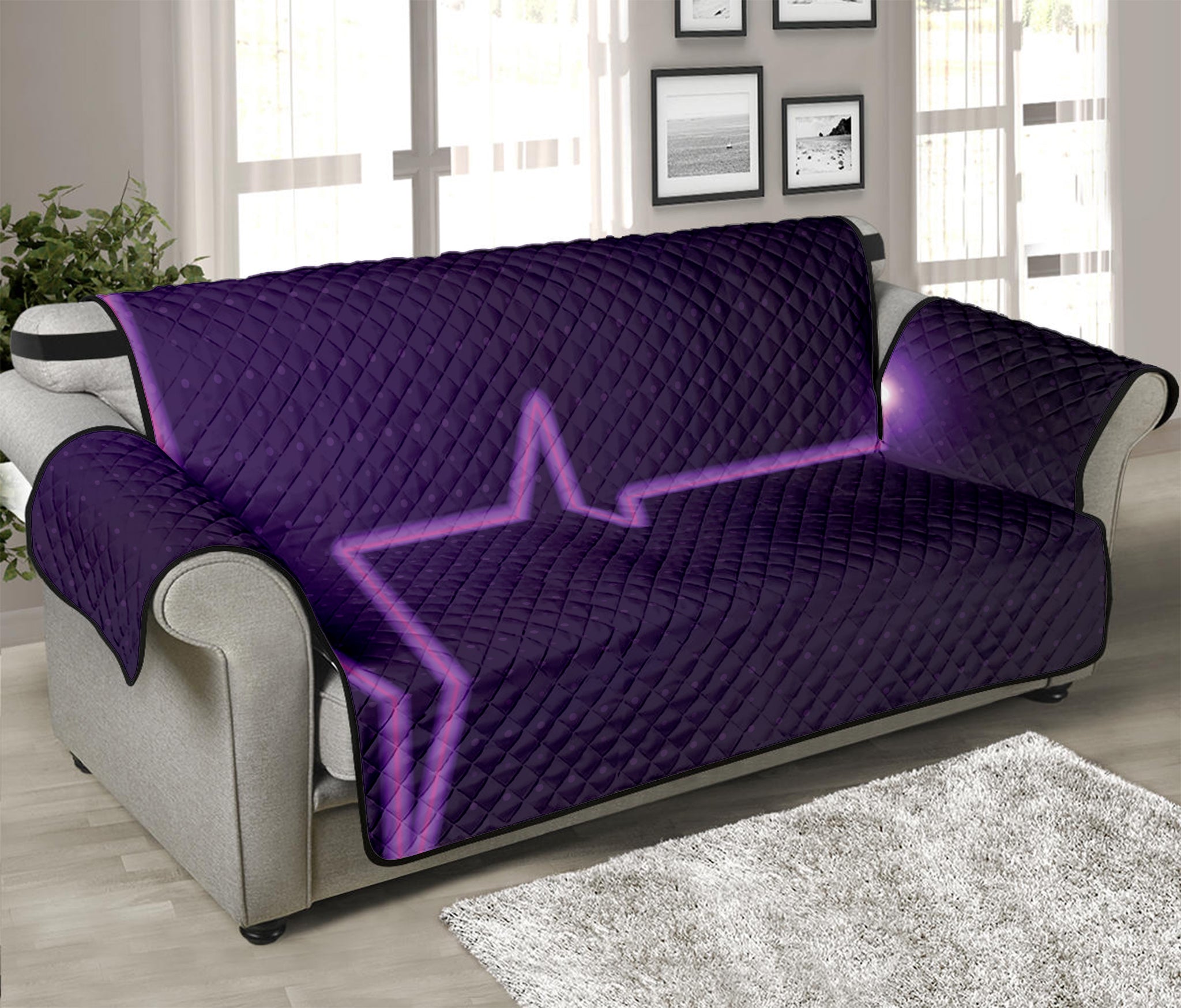 Purple Heartbeat Print Sofa Protector