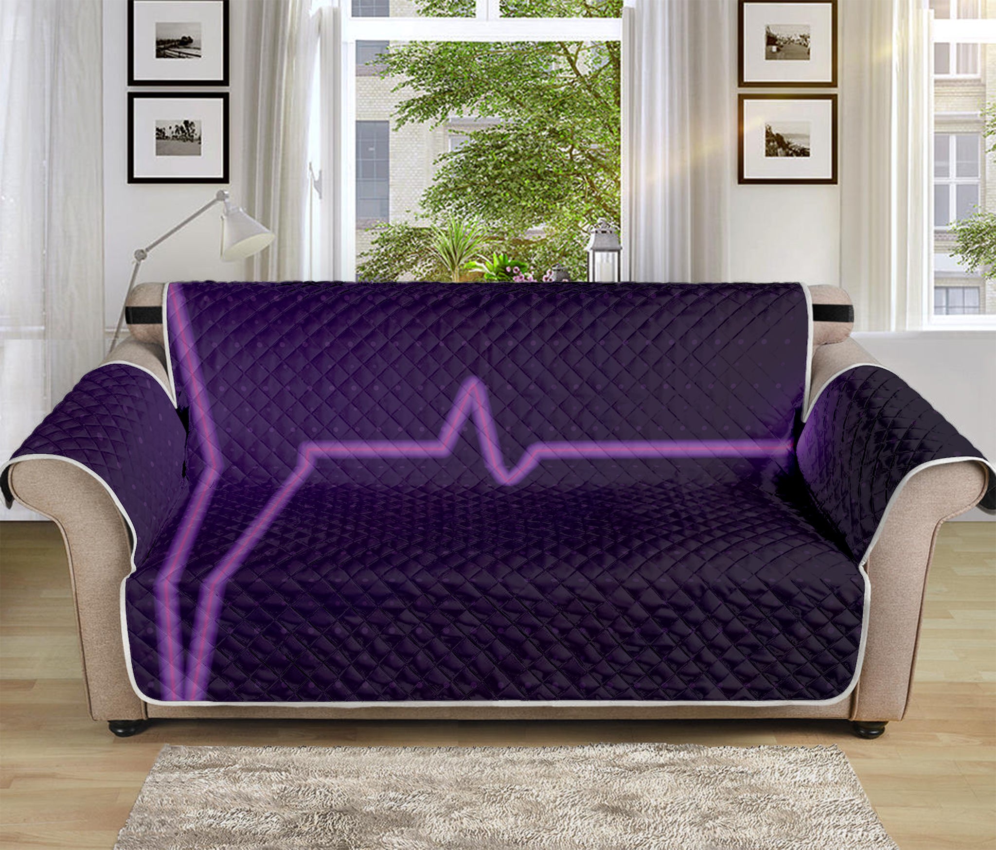 Purple Heartbeat Print Sofa Protector