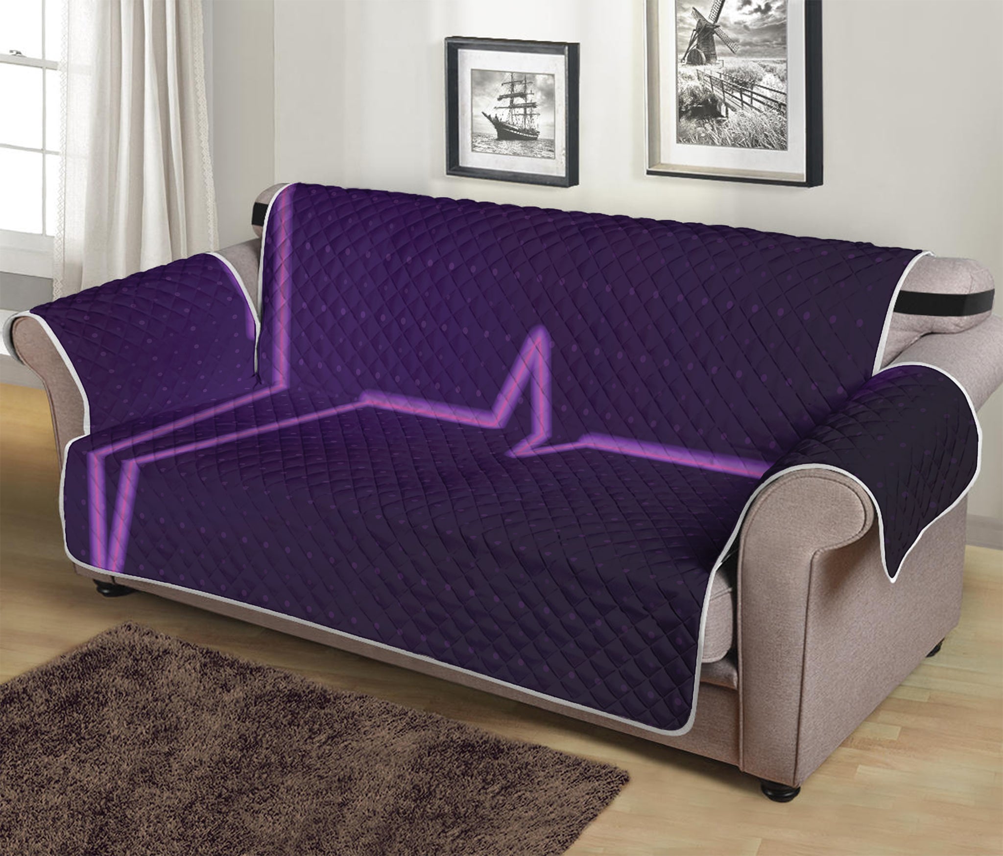 Purple Heartbeat Print Sofa Protector