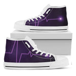 Purple Heartbeat Print White High Top Shoes