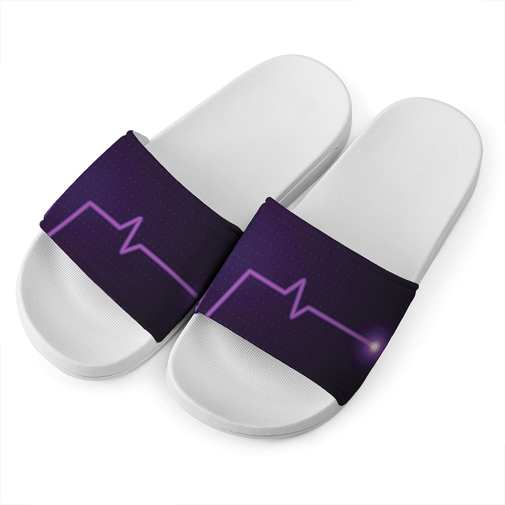 Purple Heartbeat Print White Slide Sandals