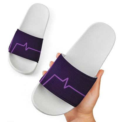 Purple Heartbeat Print White Slide Sandals