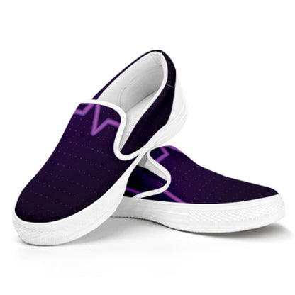 Purple Heartbeat Print White Slip On Shoes