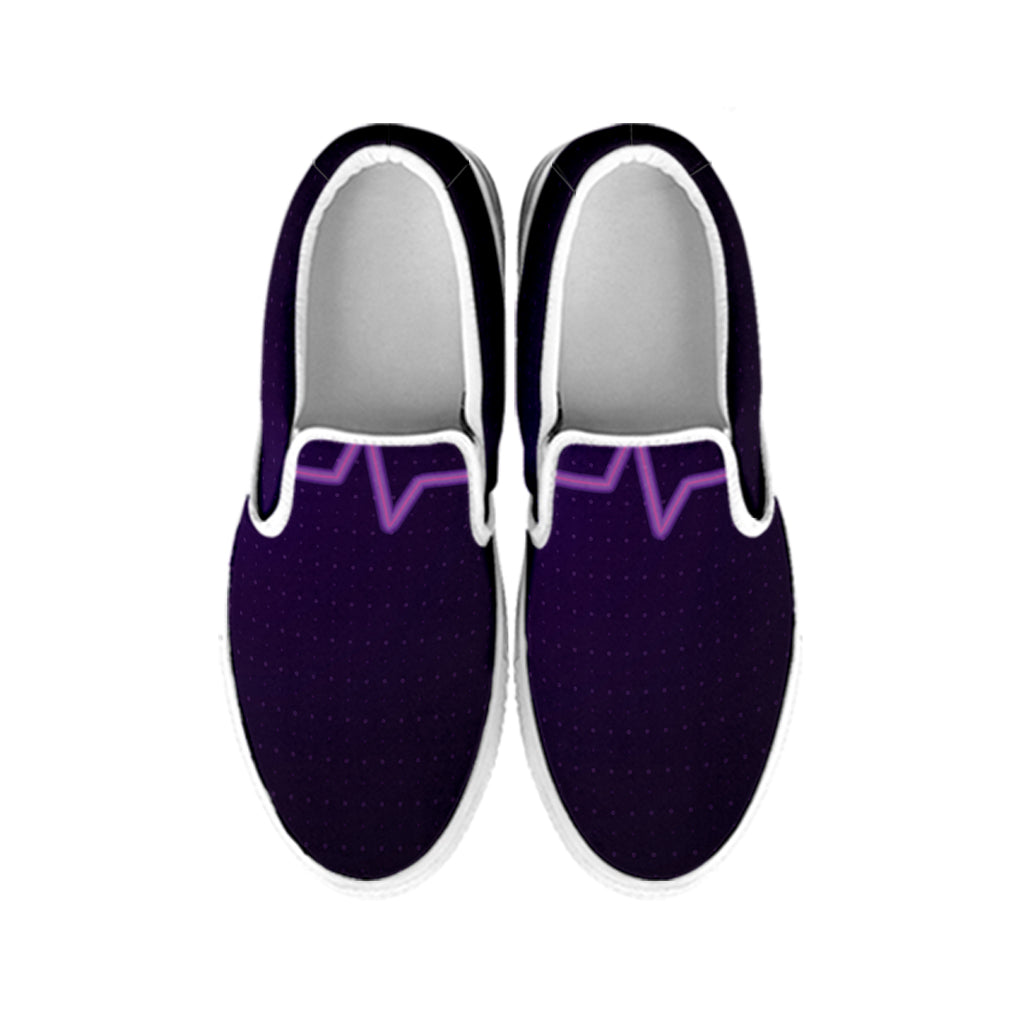 Purple Heartbeat Print White Slip On Shoes