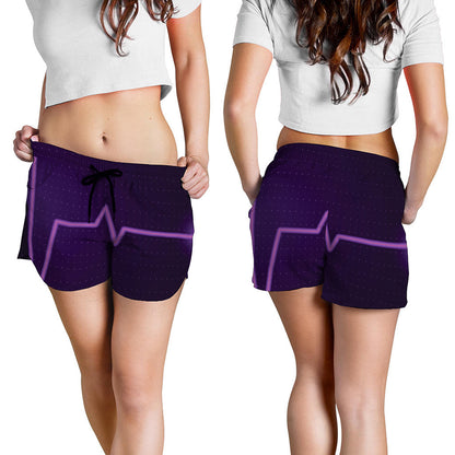 Purple Heartbeat Print Women's Shorts