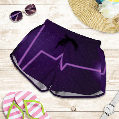 Purple Heartbeat Print Women's Shorts