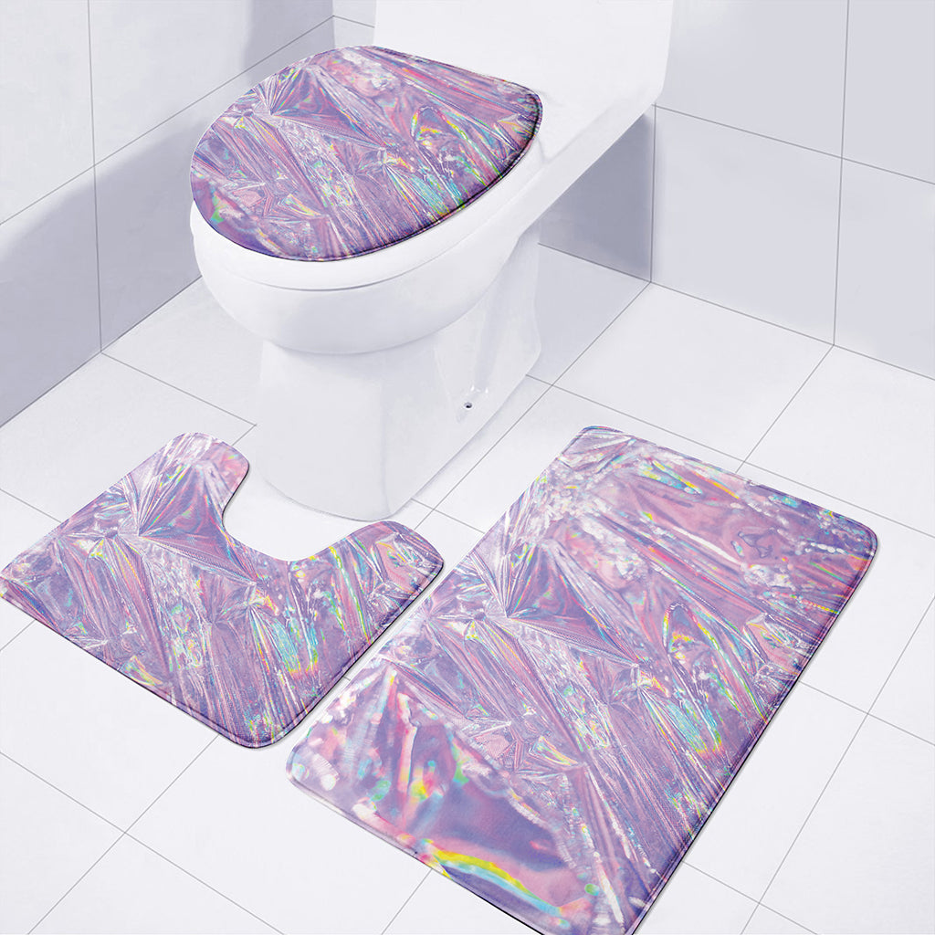 Purple Holographic Print 3 Piece Bath Mat Set