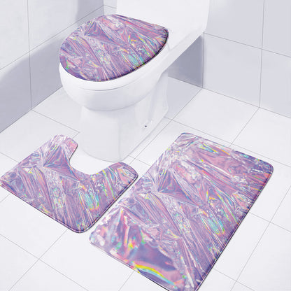 Purple Holographic Print 3 Piece Bath Mat Set