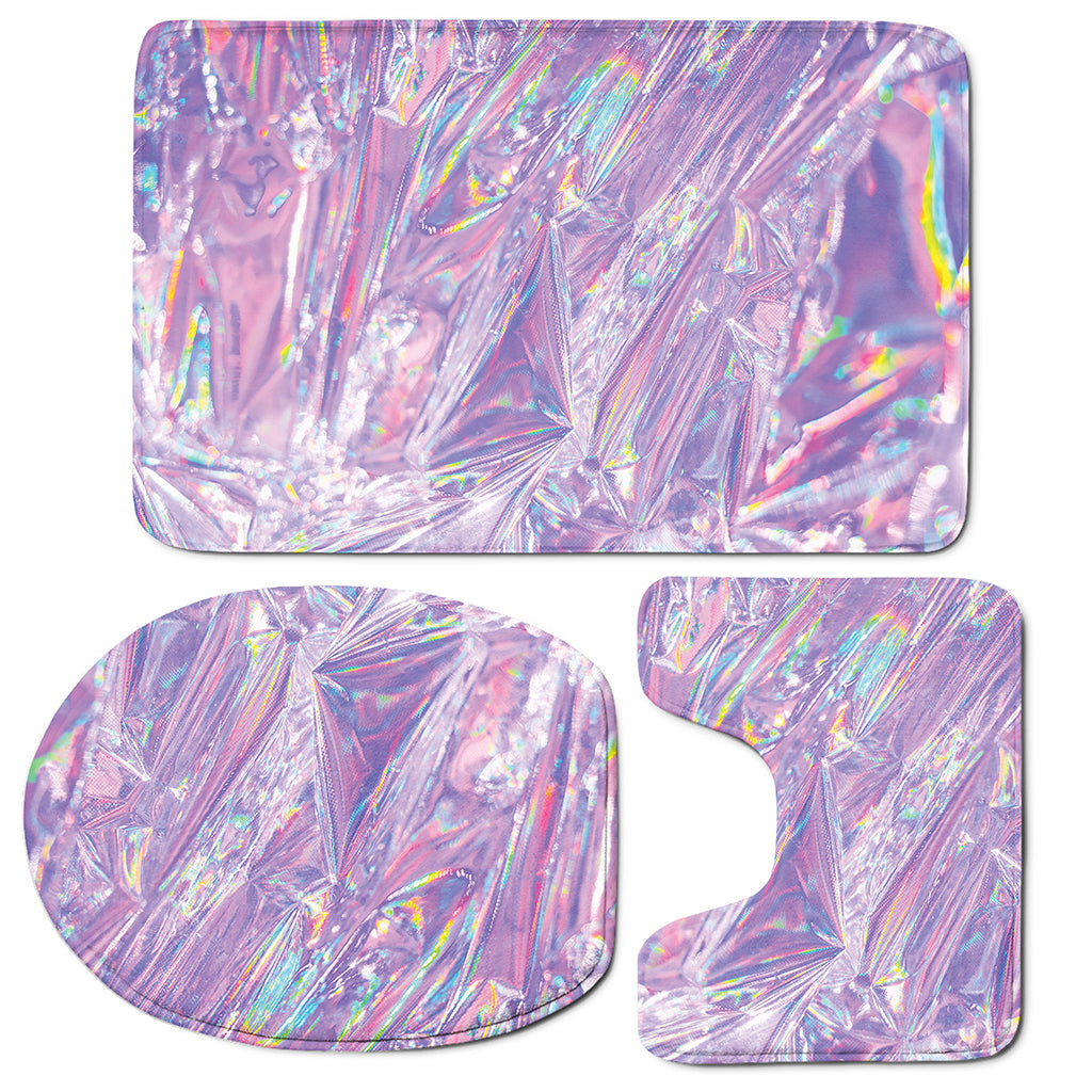 Purple Holographic Print 3 Piece Bath Mat Set
