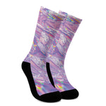 Purple Holographic Print Crew Socks