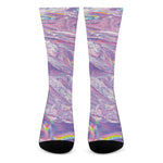 Purple Holographic Print Crew Socks