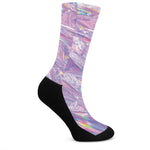 Purple Holographic Print Crew Socks