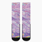 Purple Holographic Print Crew Socks
