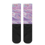Purple Holographic Print Crew Socks