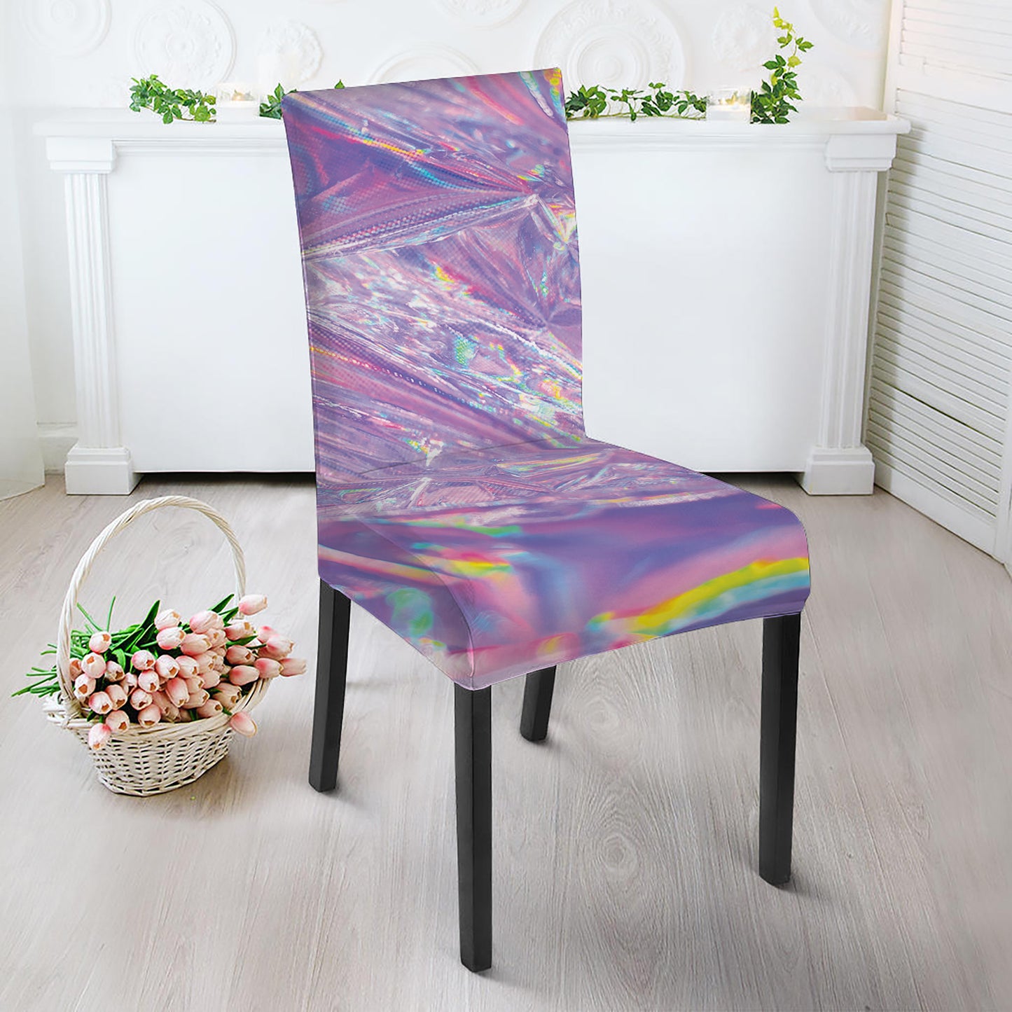 Purple Holographic Print Dining Chair Slipcover