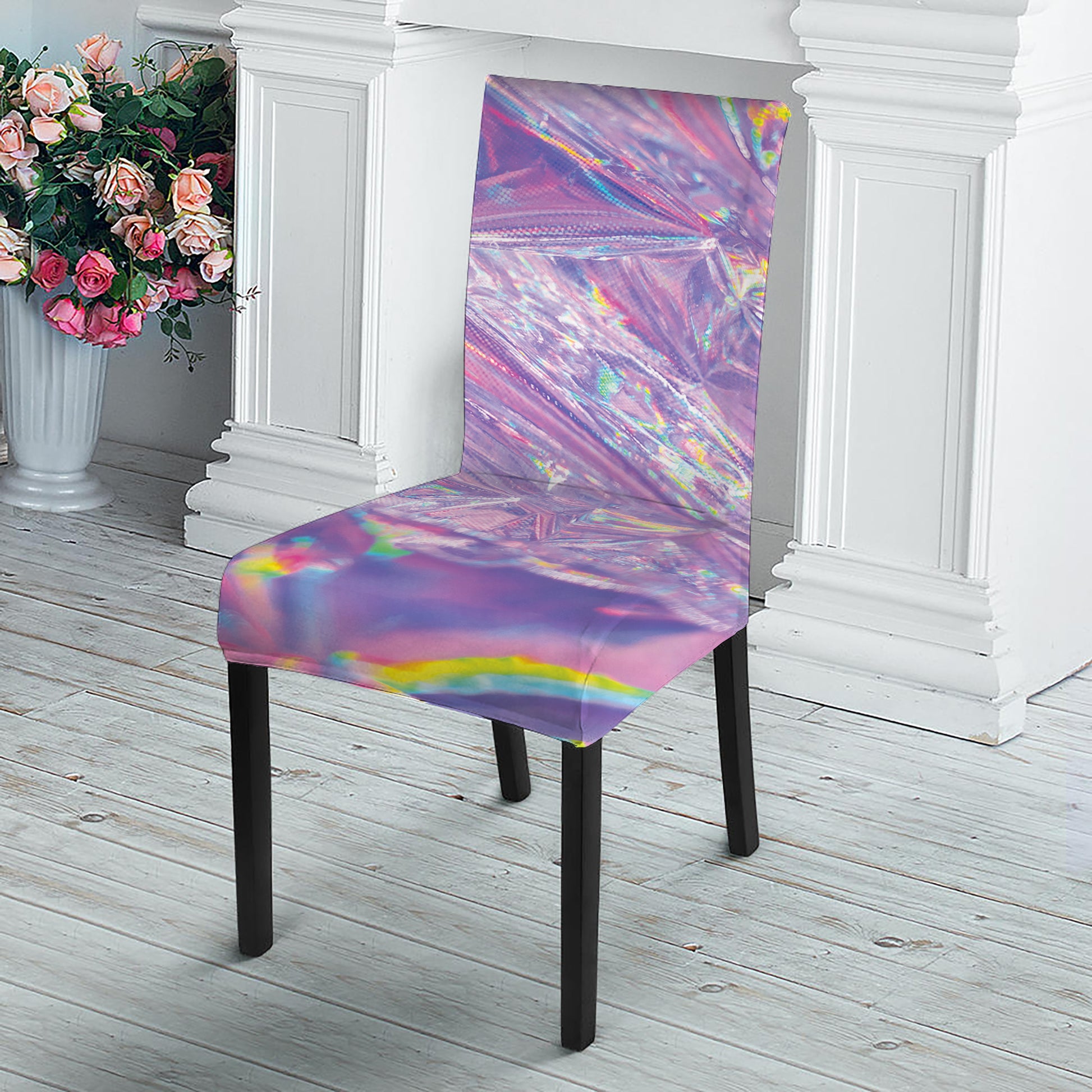 Purple Holographic Print Dining Chair Slipcover