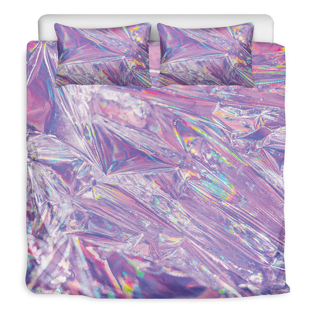 Purple Holographic Print Duvet Cover Bedding Set