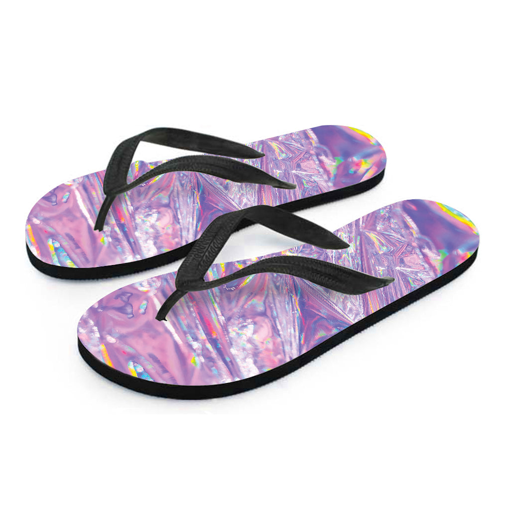 Purple Holographic Print Flip Flops