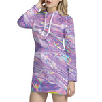 Purple Holographic Print Hoodie Dress
